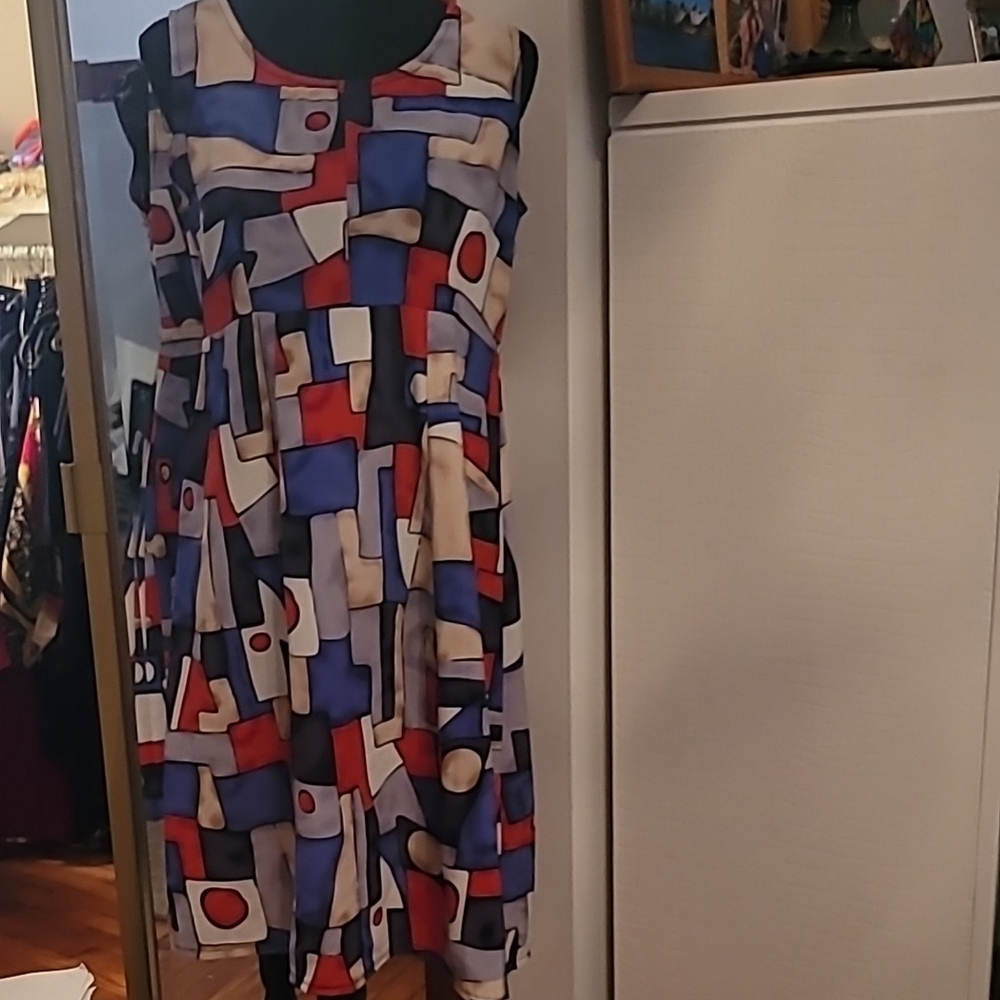 Abstract Print Sleeveless Dress